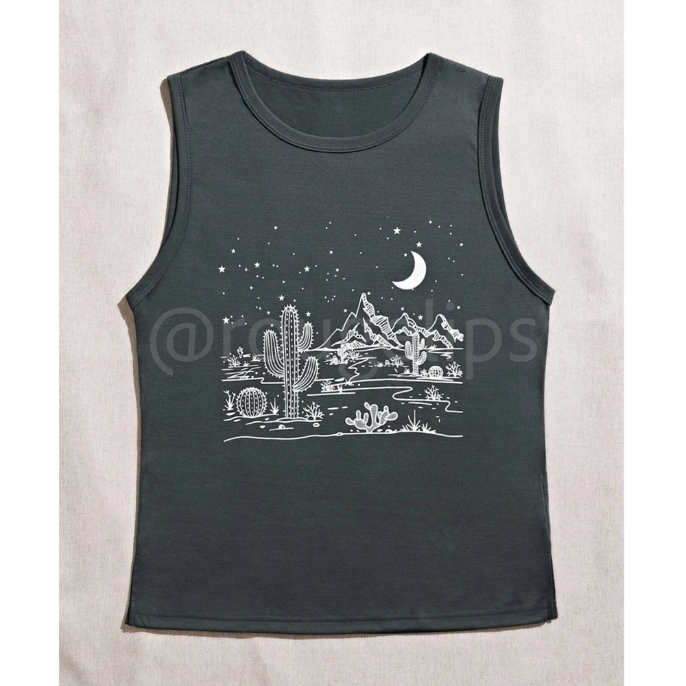 Boho Western Print Grey Tank Top Tee Shirt Muscle - Picture 4 of 7